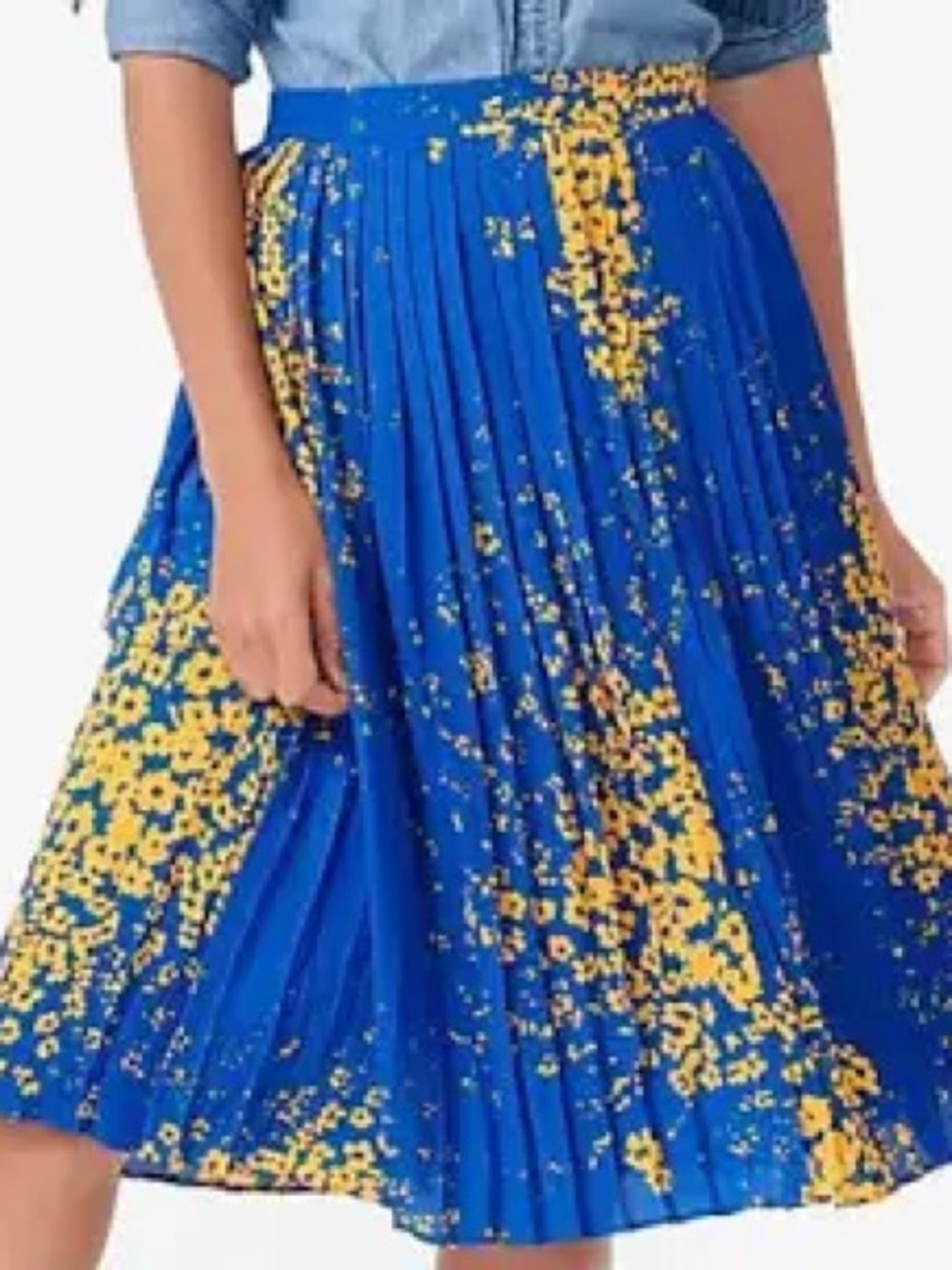 J. Crew Blue Pleated Floral Midi Dress with Yellow Accents size 2